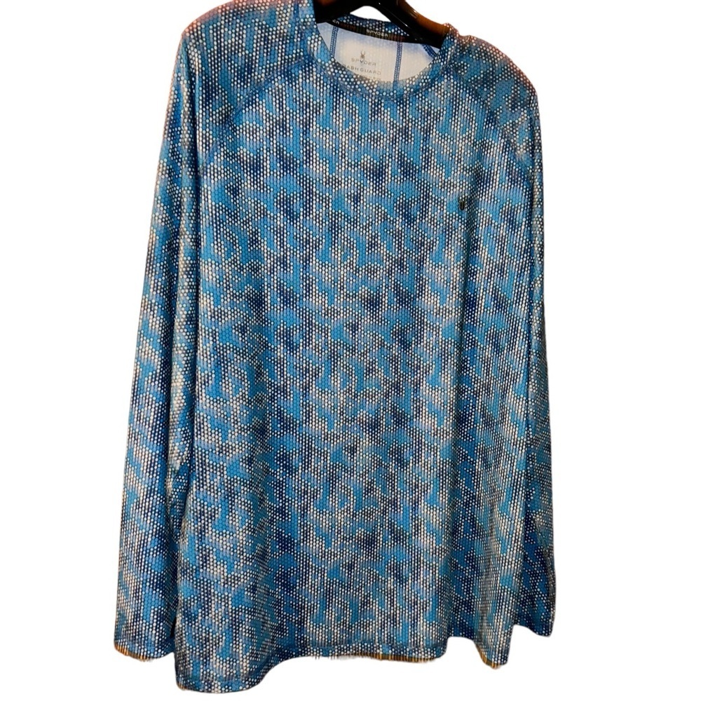 Spyder Swim Mens Long Sleeve Rashguard Shirt  blue surf beach pool top Large L
